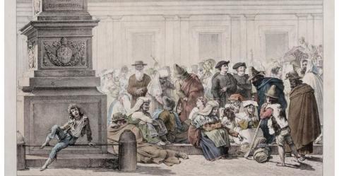 litografia a colori di Antoine Jean Baptiste Thomas, Fedeli in piazza San Pietro per la benedizione pasquale, 1830