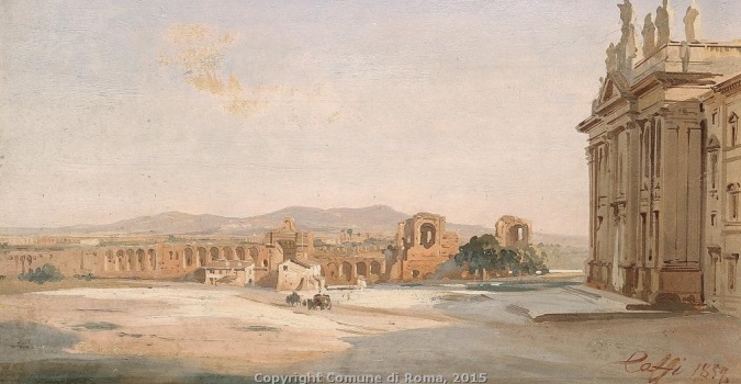 Ippolito Caffi, La Basilica di San Giovanni in Laterano, 1857, olio su carta applicata su tela, MR 5683