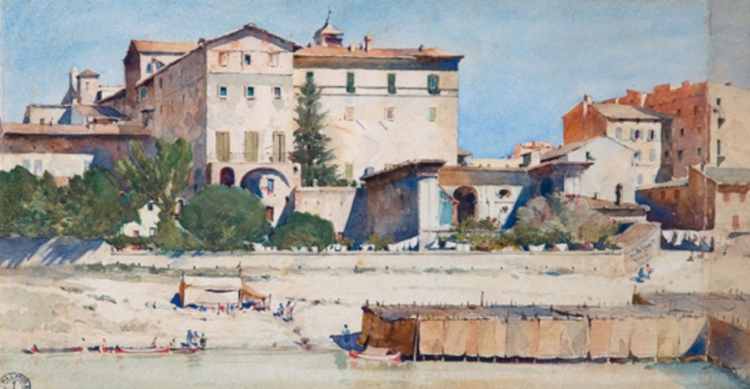 A. Le Ghait, Veduta di Palazzo Sacchetti con il Tevere, acquerello su carta, 1877, Museo di Roma, GS 2001
