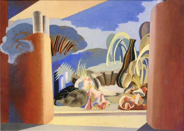 Enrico Prampolini, bozzetto per Il castello nel bosco, 1931, tempera su cartone Enrico Prampolini, bozzetto per Il castello nel bosco, 1931, tempera su cartone