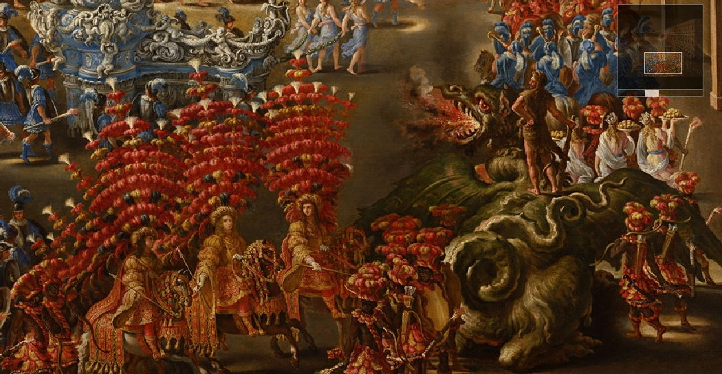 Particolare di Carosello nel cortile di palazzo Barberini in onore di Cristina di Svezia il 28 febbraio 1656 - dipinto da Filippo Gagliardi (Roma 1606/1608 – 1659) e Filippo Lauri (Roma 1623 – 1694)