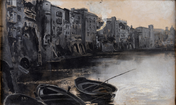 La sponda del Tevere preso il Collegio Clementino La sponda del Tevere preso il Collegio Clementino