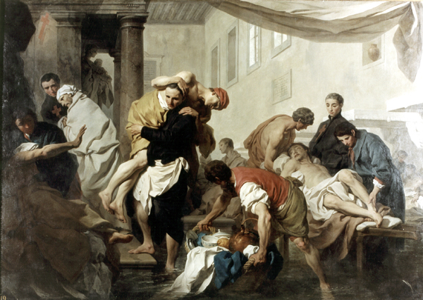 San Camillo de Lellis mette in salvo gli ammalati dell’Ospedale Santo Spirito durante l’inondazione del Tevere del 1598