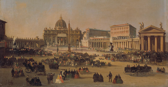 Ippolito Caffi, Piazza San Pietro: Benedizione di Pio IX, Olio su tela Ippolito Caffi, Piazza San Pietro: Benedizione di Pio IX, Olio su tela