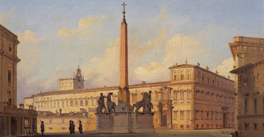 Ippolito Caffi, Piazza di Monte Cavallo o del Quirinale, Olio su carta su tela Ippolito Caffi, Piazza di Monte Cavallo o del Quirinale, Olio su carta su tela
