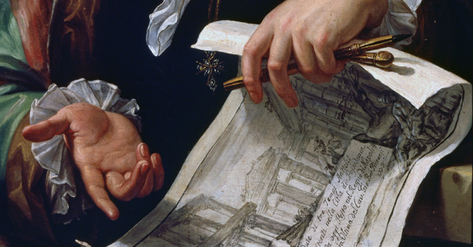 Pietro Labruzzi, Ritratto di Giovanni Battista Piranesi, Olio su tela, 1779 (part.) Pietro Labruzzi, Ritratto di Giovanni Battista Piranesi, Olio su tela, 1779 (part.)