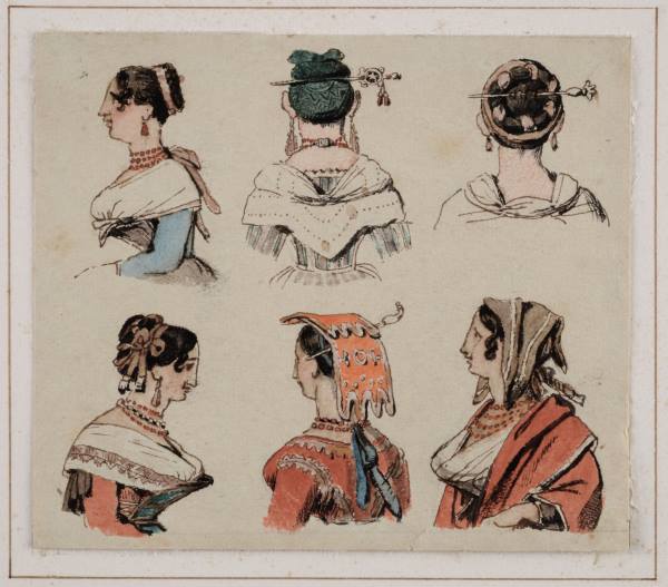 Acconciature femminili, 1817-1818 acquerello inv. MR 14860 Acconciature femminili, 1817-1818 acquerello inv. MR 14860
