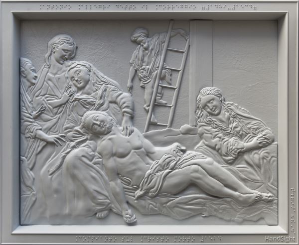 Compianto sul Cristo Morto, Antonio Allegri detto il Correggio Quadro Tattile HandSight.net, 2016, resina, 33 x 41cm Compianto sul Cristo Morto, Antonio Allegri detto il Correggio Quadro Tattile HandSight.net, 2016, resina, 33 x 41cm