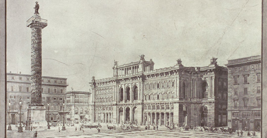 Dario Carbone (1910), primo progetto - prospettiva sulla piazza (Archivio Capitolino, llpp, Direzione, b.223, f.6)