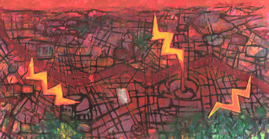 Gianfranco Notargiacomo, Roma Assoluta, 2003, smalto, pigmenti, lamiera su tavola, 300x552 cm Gianfranco Notargiacomo, Roma Assoluta, 2003, smalto, pigmenti, lamiera su tavola, 300x552 cm