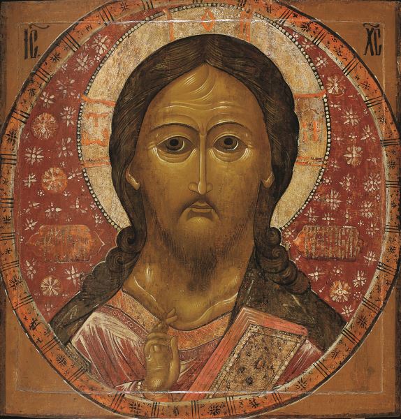 Cristo Pantocratore Seconda metà del XVII secolo 105,5 × 100,5 cm Legno, tempera Regione della Volga Museo dell’icona russa Cristo Pantocratore Seconda metà del XVII secolo 105,5 × 100,5 cm Legno, tempera Regione della Volga Museo dell’icona russa