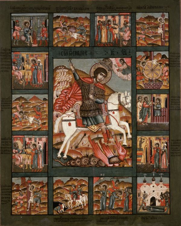 Miracolo di San Giorgio e il drago Fine del XVII secolo Terre di Vologda Museo dell’icona russa Legno, tempera 65,4 × 46,5 cm Miracolo di San Giorgio e il drago Fine del XVII secolo Terre di Vologda Museo dell’icona russa Legno, tempera 65,4 × 46,5 cm