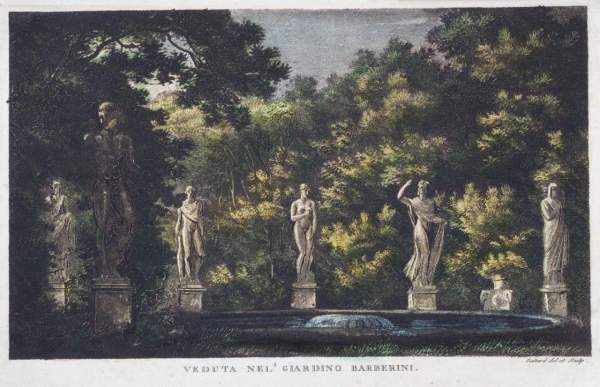 07. Louis Pierre Baltard, Veduta del giardino Barberini, litografia acquerellata, 1786-1788 (MR 6270) 07. Louis Pierre Baltard, Veduta del giardino Barberini, litografia acquerellata, 1786-1788 (MR 6270)