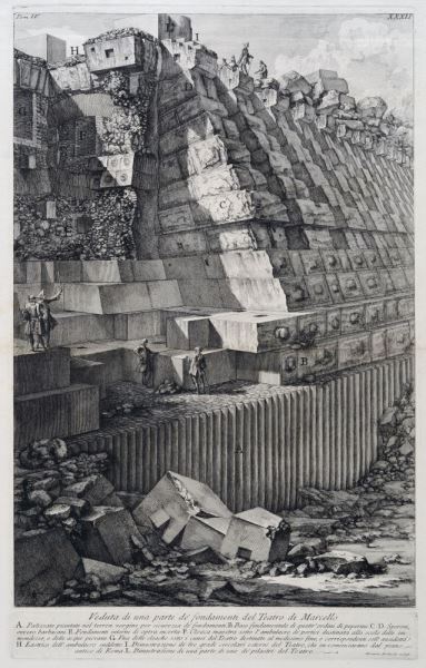 Giovanni Battista Piranesi, Fondamenta del Teatro Marcello, 1761, acquaforte, Museo di Roma Giovanni Battista Piranesi, Fondamenta del Teatro Marcello, 1761, acquaforte, Museo di Roma