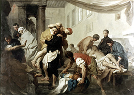 Subleyras Pierre Hubert, S.Camillo de Lellis salva gli ammalati del S.Spirito durante l'inondazione del Tevere del 1598, 1746, Dipinto, cm. 248x172 Subleyras Pierre Hubert, S.Camillo de Lellis salva gli ammalati del S.Spirito durante l'inondazione del Tevere del 1598, 1746, Dipinto, cm. 248x172
