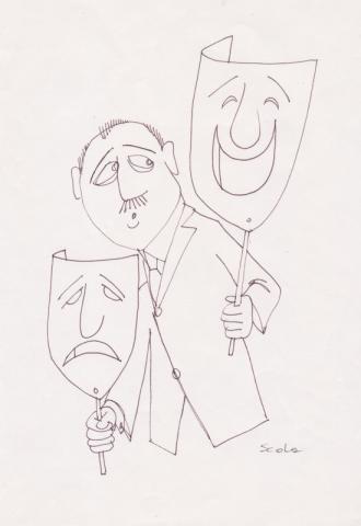 06_Disegno di Ettore Scola, Uomo con maschere, penna su carta