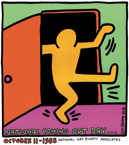 Keith Haring Poster for National Coming Out Day / Manifesto per la Giornata nazionale del Coming Out 101,4 × 76,2 cm © Keith Haring Foundation Courtesy of Nakamura Keith Haring Collection Keith Haring Poster for National Coming Out Day / Manifesto per la Giornata nazionale del Coming Out 101,4 × 76,2 cm © Keith Haring Foundation Courtesy of Nakamura Keith Haring Collection