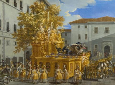 Particolare in primo piano del dipinto Il Carro d'oro di Johann Paul Schor