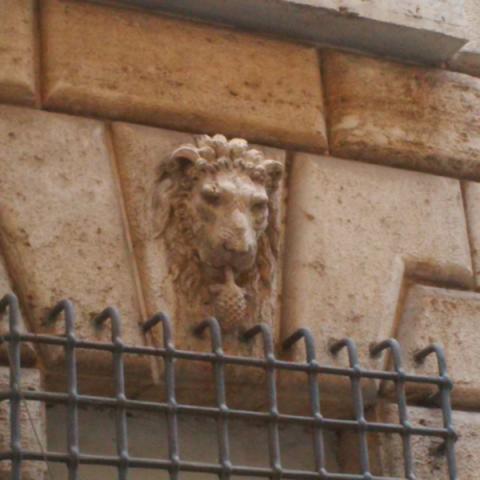Testa di leone araldico, all’esterno di Palazzo Braschi