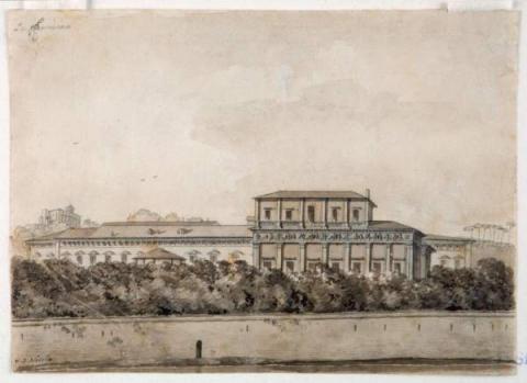 05. Victor Jean Nicolle, Veduta con il palazzo della Farnesina e palazzo Corsini, acquerello, 1787-1798 (GS 927)